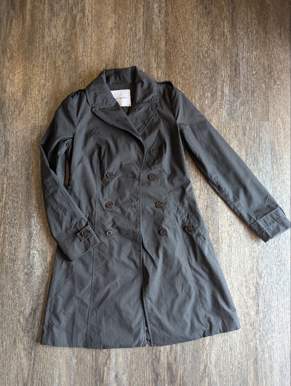 Zara Basic Black Double-Breasted Trench Coat XS